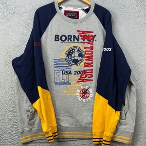 Born Fly Anytown USA Mens 5XL Sweatshirt Pullover Gray Blue Yellow Graphic Print